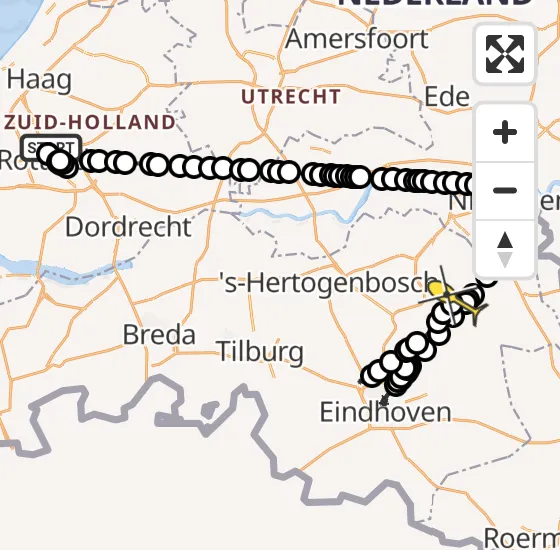 Vlucht Politiehelikopter PH-PXC van Rotterdam The Hague Airport naar Vliegbasis Volkel op zaterdag 19 oktober 2024 16:11