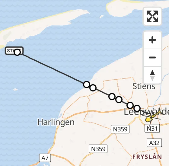 Vlucht Ambulancehelikopter PH-OOP van West-Terschelling naar Leeuwarden op zaterdag 19 oktober 2024 17:39