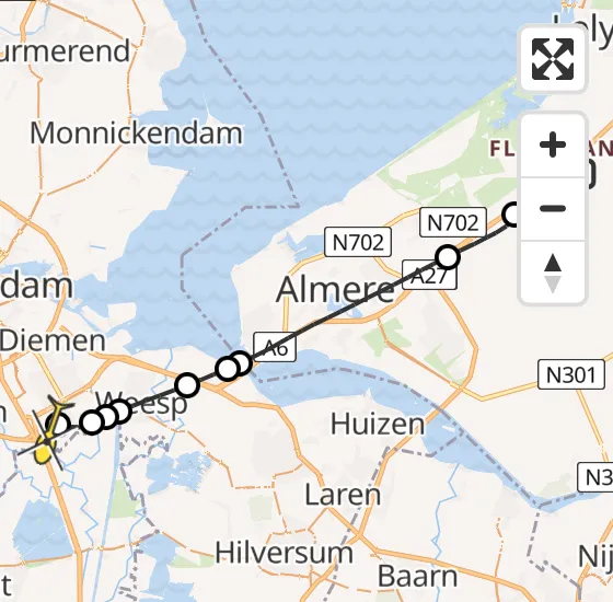 Vlucht Traumahelikopter PH-MAA van Lelystad naar Academisch Medisch Centrum (AMC) op zaterdag 19 oktober 2024 18:20