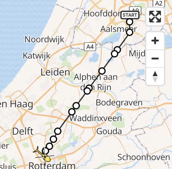 Vlucht Politiehelikopter PH-PXE van Schiphol naar Rotterdam The Hague Airport op zaterdag 19 oktober 2024 18:42