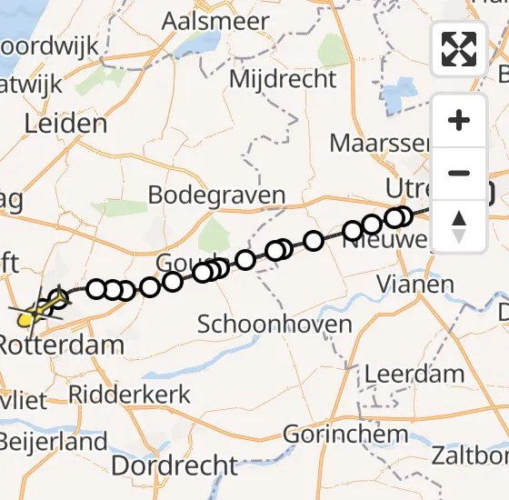 Vlucht Traumahelikopter PH-HVB van Universitair Medisch Centrum Utrecht naar Rotterdam The Hague Airport op zaterdag 19 oktober 2024 18:55