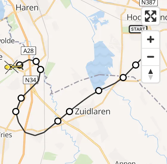 Vlucht Traumahelikopter PH-TTR van Hoogezand naar Groningen Airport Eelde op zaterdag 19 oktober 2024 19:01