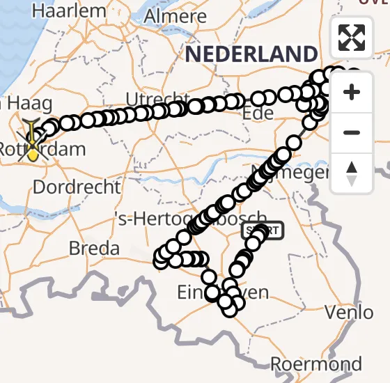 Vlucht Politiehelikopter PH-PXC van Vliegbasis Volkel naar Rotterdam The Hague Airport op zaterdag 19 oktober 2024 19:55