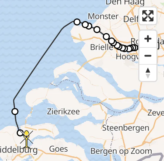 Vlucht Kustwachthelikopter PH-NCG van Erasmus MC naar Veere op zaterdag 19 oktober 2024 20:00