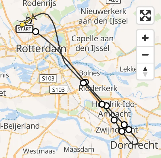 Vlucht Traumahelikopter PH-HVB van Rotterdam The Hague Airport naar Rotterdam The Hague Airport op zaterdag 19 oktober 2024 22:42