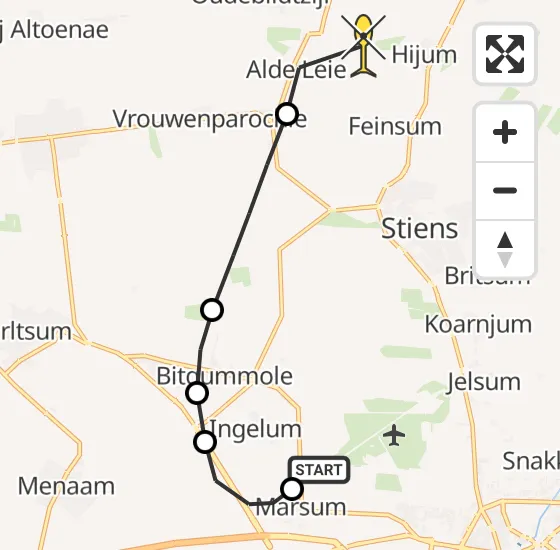 Vlucht Ambulancehelikopter PH-OOP van Leeuwarden naar Hijum op zondag 20 oktober 2024 4:38