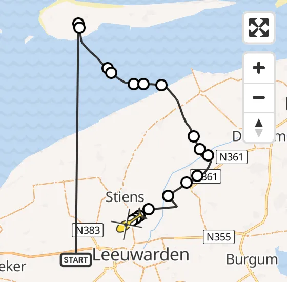 Vlucht Ambulancehelikopter PH-OOP van Dronryp naar Vliegbasis Leeuwarden op zondag 20 oktober 2024 5:10