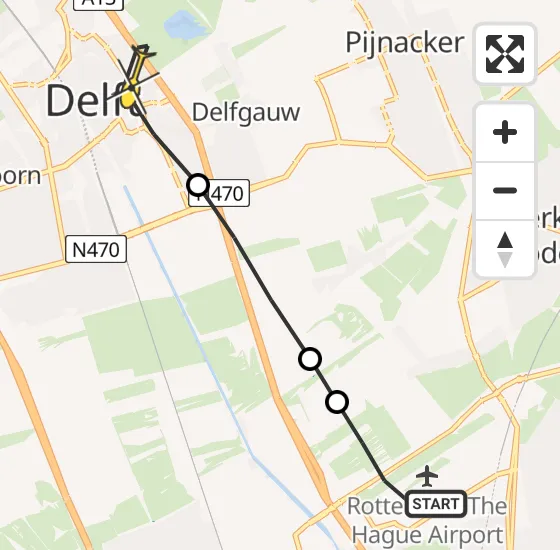 Vlucht Traumahelikopter PH-HVB van Rotterdam The Hague Airport naar Delft op zondag 20 oktober 2024 14:45