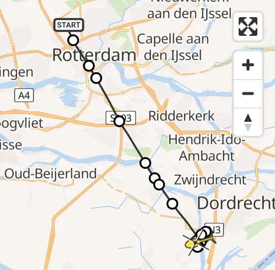 Vlucht Traumahelikopter PH-HVB van Rotterdam The Hague Airport naar 's-Gravendeel op zondag 20 oktober 2024 15:28