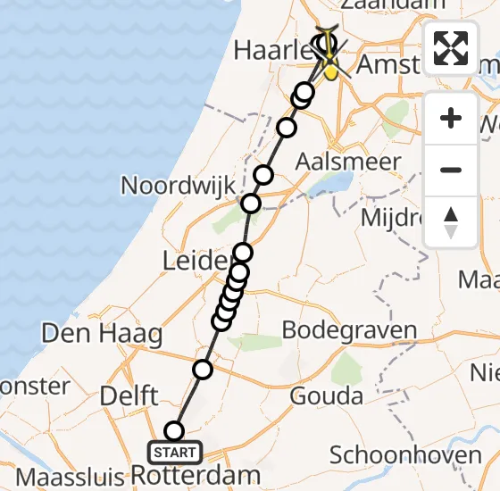 Vlucht Traumahelikopter PH-HVB van Rotterdam The Hague Airport naar Halfweg op zondag 20 oktober 2024 18:23