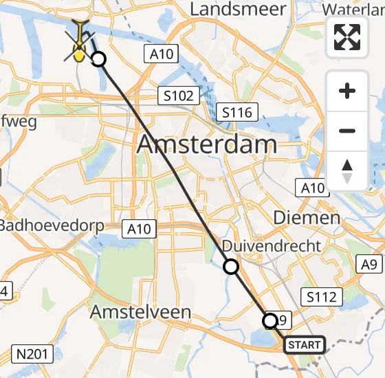 Vlucht Traumahelikopter PH-LLN van Academisch Medisch Centrum (AMC) naar Amsterdam Heliport op zondag 20 oktober 2024 18:45