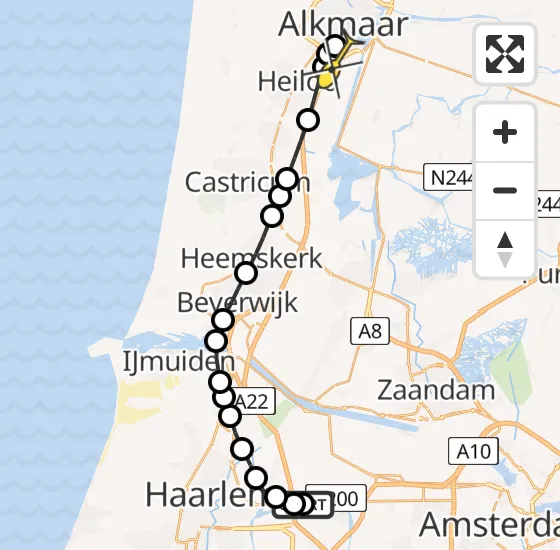 Vlucht Traumahelikopter PH-HVB van Halfweg naar Alkmaar op zondag 20 oktober 2024 19:11