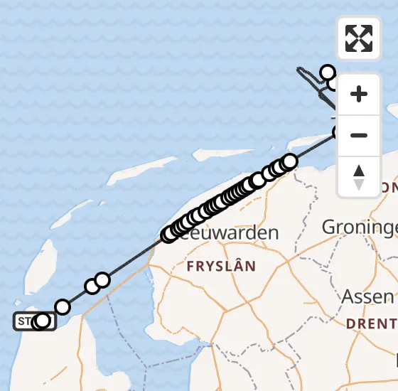 Vlucht Kustwachthelikopter PH-SAR van Vliegveld De Kooy naar Warffum op zondag 20 oktober 2024 21:27