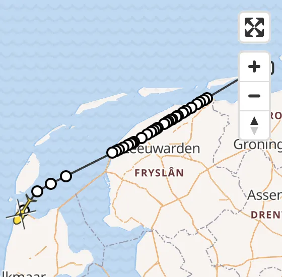 Vlucht Kustwachthelikopter PH-SAR van Warffum naar Vliegveld De Kooy op zondag 20 oktober 2024 22:39