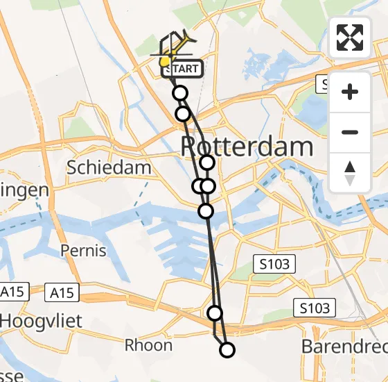 Vlucht Traumahelikopter PH-HVB van Rotterdam The Hague Airport naar Rotterdam The Hague Airport op zondag 20 oktober 2024 22:56