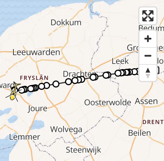 Vlucht Traumahelikopter PH-TTR van Groningen Airport Eelde naar Sneek op zondag 20 oktober 2024 22:59