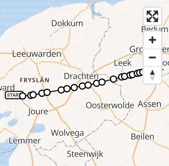 Vlucht Traumahelikopter PH-TTR van Sneek naar Groningen Airport Eelde op maandag 21 oktober 2024 1:05