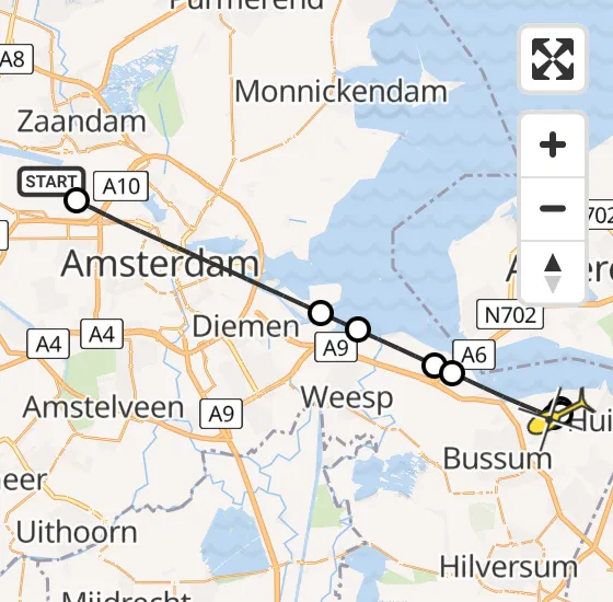 Vlucht Traumahelikopter PH-LLN van Amsterdam Heliport naar Huizen op maandag 21 oktober 2024 8:22