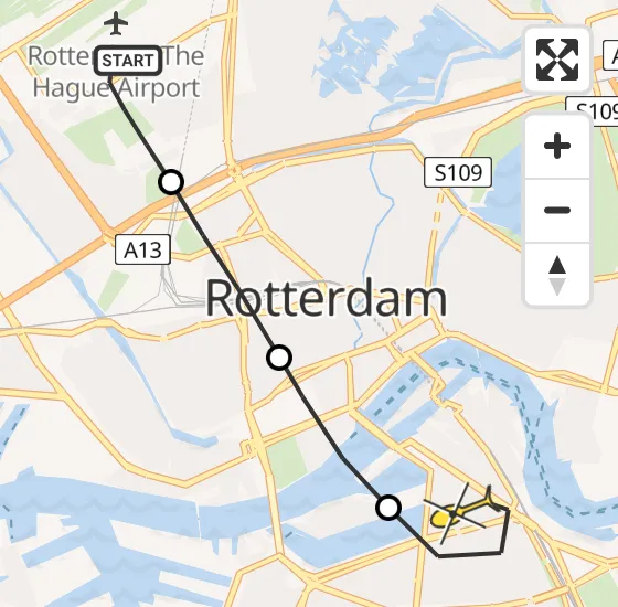 Vlucht Traumahelikopter PH-HVB van Rotterdam The Hague Airport naar Rotterdam op maandag 21 oktober 2024 9:26