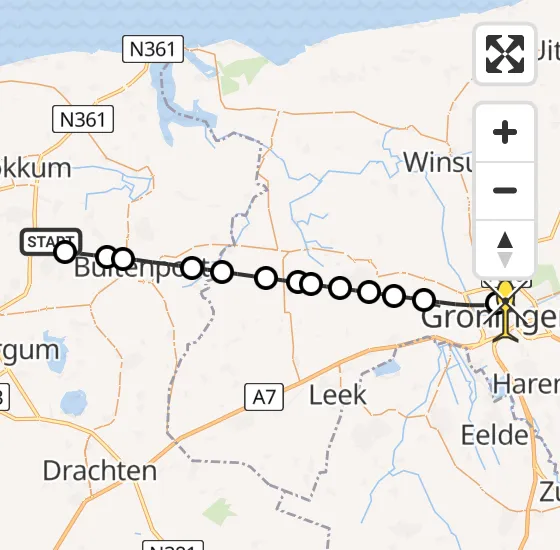 Vlucht Traumahelikopter PH-TTR van De Westereen naar Universitair Medisch Centrum Groningen op maandag 21 oktober 2024 9:36