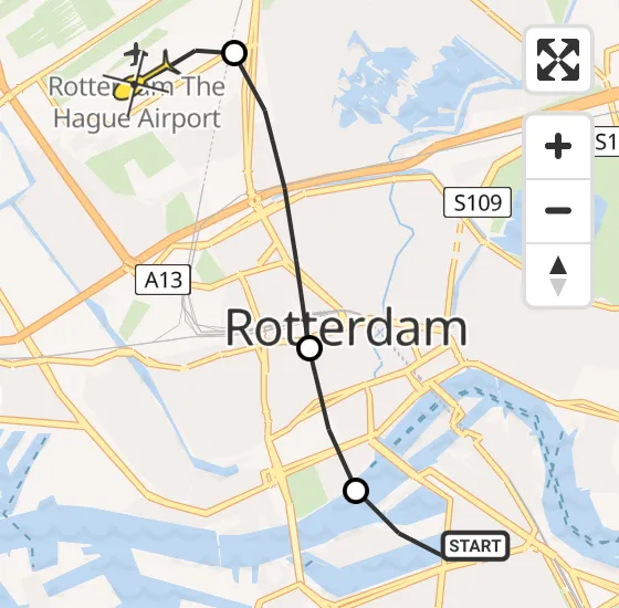 Vlucht Traumahelikopter PH-HVB van Rotterdam naar Rotterdam The Hague Airport op maandag 21 oktober 2024 9:55