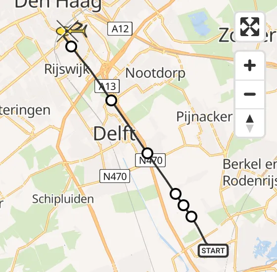 Vlucht Traumahelikopter PH-HVB van Rotterdam The Hague Airport naar Den Haag op maandag 21 oktober 2024 11:03