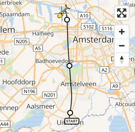 Vlucht Traumahelikopter PH-LLN van Uithoorn naar Amsterdam Heliport op maandag 21 oktober 2024 11:27