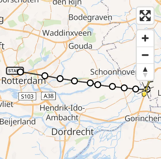 Vlucht Traumahelikopter PH-HVB van Rotterdam The Hague Airport naar Meerkerk op maandag 21 oktober 2024 12:51