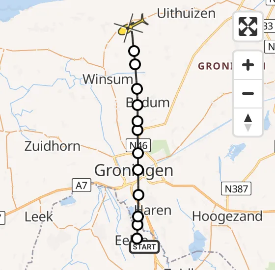 Vlucht Traumahelikopter PH-TTR van Groningen Airport Eelde naar Warffum op maandag 21 oktober 2024 13:03