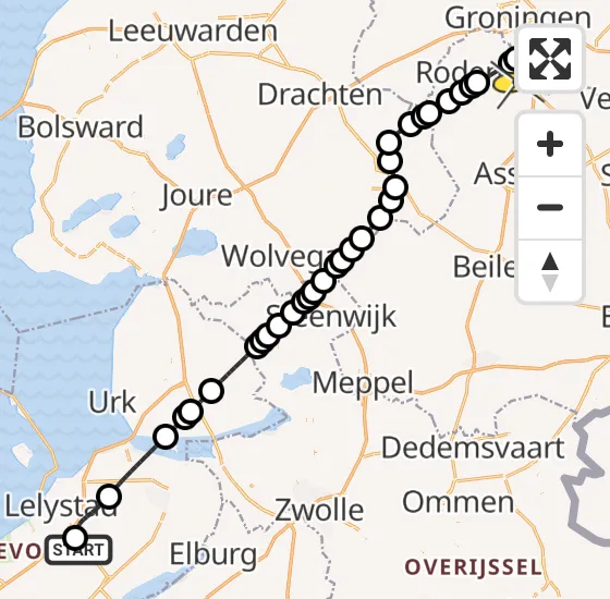 Vlucht Traumahelikopter PH-DOC van Lelystad Airport naar Groningen Airport Eelde op maandag 21 oktober 2024 13:22