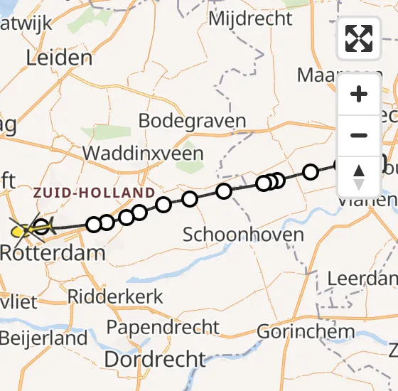 Vlucht Traumahelikopter PH-HVB van Nieuwegein naar Rotterdam The Hague Airport op maandag 21 oktober 2024 14:02