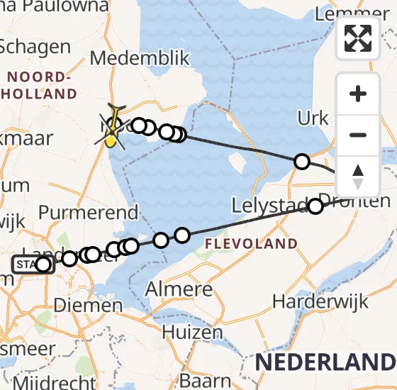 Vlucht Traumahelikopter PH-LLN van Amsterdam Heliport naar Berkhout op maandag 21 oktober 2024 14:20