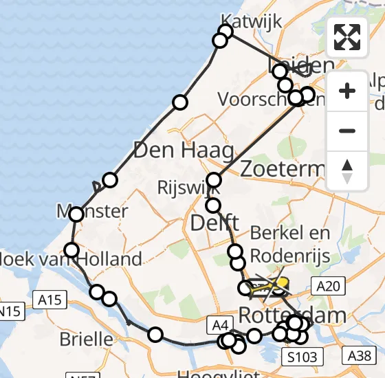 Vlucht Politiehelikopter PH-PXE van Rotterdam The Hague Airport naar Rotterdam The Hague Airport op maandag 21 oktober 2024 15:30