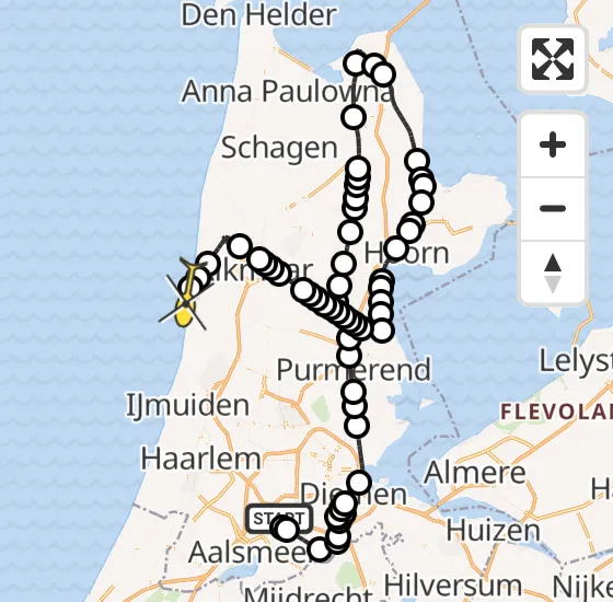 Vlucht Politiehelikopter PH-PXX van Schiphol naar Egmond-Binnen op maandag 21 oktober 2024 16:12