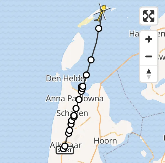 Vlucht Ambulancehelikopter PH-OOP van Alkmaar naar Vlieland op maandag 21 oktober 2024 16:35