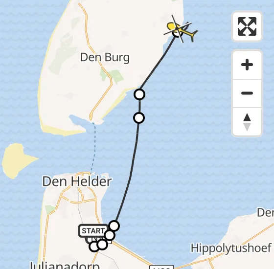 Vlucht Kustwachthelikopter PH-SAR van Vliegveld De Kooy naar Oosterend op maandag 21 oktober 2024 18:25