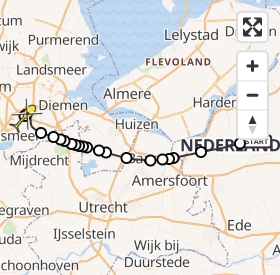 Vlucht Politiehelikopter PH-PXX van Ermelo naar Schiphol op maandag 21 oktober 2024 19:59