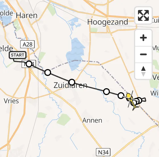 Vlucht Traumahelikopter PH-DOC van Groningen Airport Eelde naar Annerveenschekanaal op maandag 21 oktober 2024 22:21