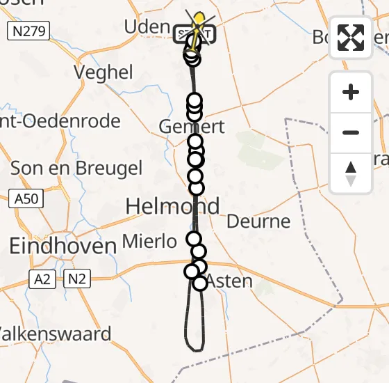 Vlucht Traumahelikopter PH-MAA van Vliegbasis Volkel naar Vliegbasis Volkel op maandag 21 oktober 2024 22:28