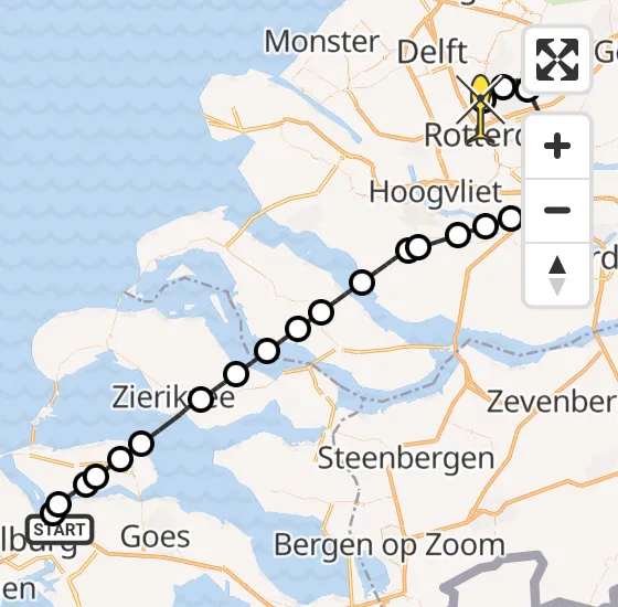 Vlucht Kustwachthelikopter PH-NCG van Vliegveld Midden-Zeeland naar Rotterdam The Hague Airport op dinsdag 22 oktober 2024 9:03