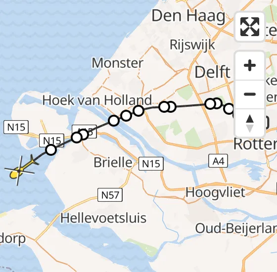 Vlucht Kustwachthelikopter PH-NCG van Rotterdam The Hague Airport naar Rockanje op dinsdag 22 oktober 2024 9:37