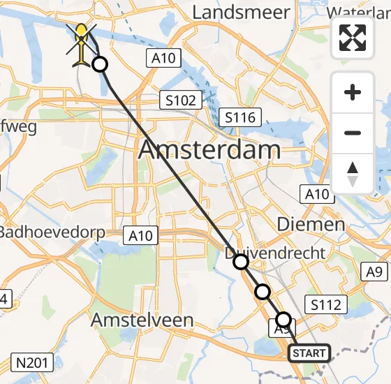 Vlucht Traumahelikopter PH-LLN van Academisch Medisch Centrum (AMC) naar Amsterdam Heliport op dinsdag 22 oktober 2024 11:05