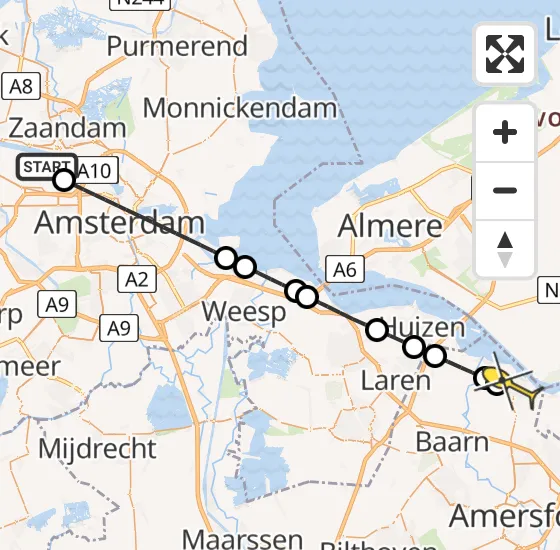 Vlucht Traumahelikopter PH-LLN van Amsterdam Heliport naar Bunschoten-Spakenburg op dinsdag 22 oktober 2024 11:13