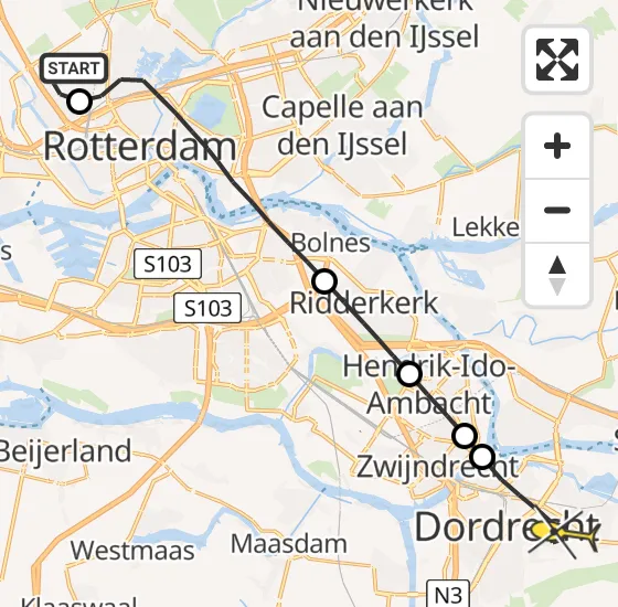 Vlucht Traumahelikopter PH-HVB van Rotterdam The Hague Airport naar Dordrecht op dinsdag 22 oktober 2024 11:47