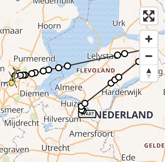 Vlucht Traumahelikopter PH-LLN van Bunschoten-Spakenburg naar Amsterdam Heliport op dinsdag 22 oktober 2024 11:47