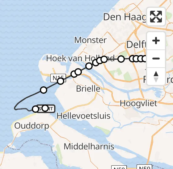 Vlucht Kustwachthelikopter PH-NCG van Goedereede naar Rotterdam The Hague Airport op dinsdag 22 oktober 2024 12:24