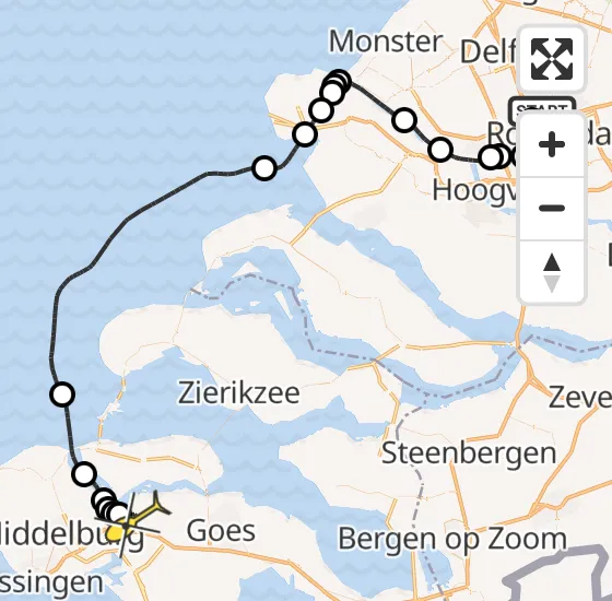 Vlucht Kustwachthelikopter PH-NCG van Rotterdam The Hague Airport naar Vliegveld Midden-Zeeland op dinsdag 22 oktober 2024 13:23