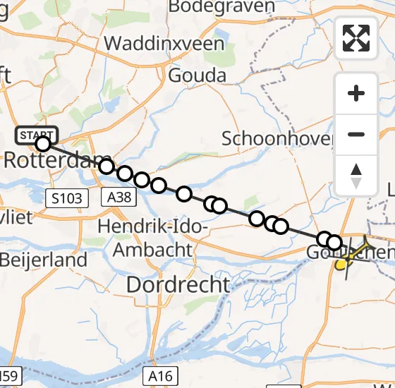 Vlucht Traumahelikopter PH-HVB van Rotterdam The Hague Airport naar Gorinchem op dinsdag 22 oktober 2024 14:44