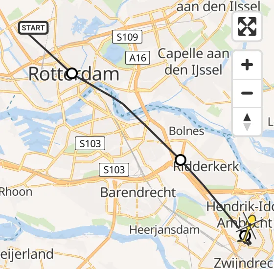 Vlucht Politiehelikopter PH-PXE van Rotterdam The Hague Airport naar Hendrik-Ido-Ambacht op dinsdag 22 oktober 2024 16:08