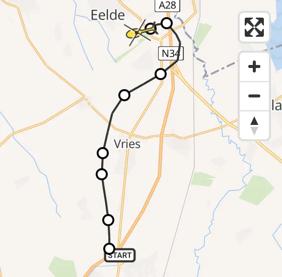 Vlucht Traumahelikopter PH-DOC van Assen naar Groningen Airport Eelde op dinsdag 22 oktober 2024 17:15